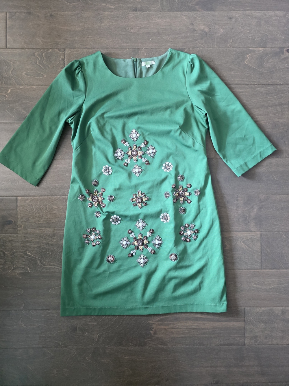 Embellished Green Mini Dress with Jewel Accents